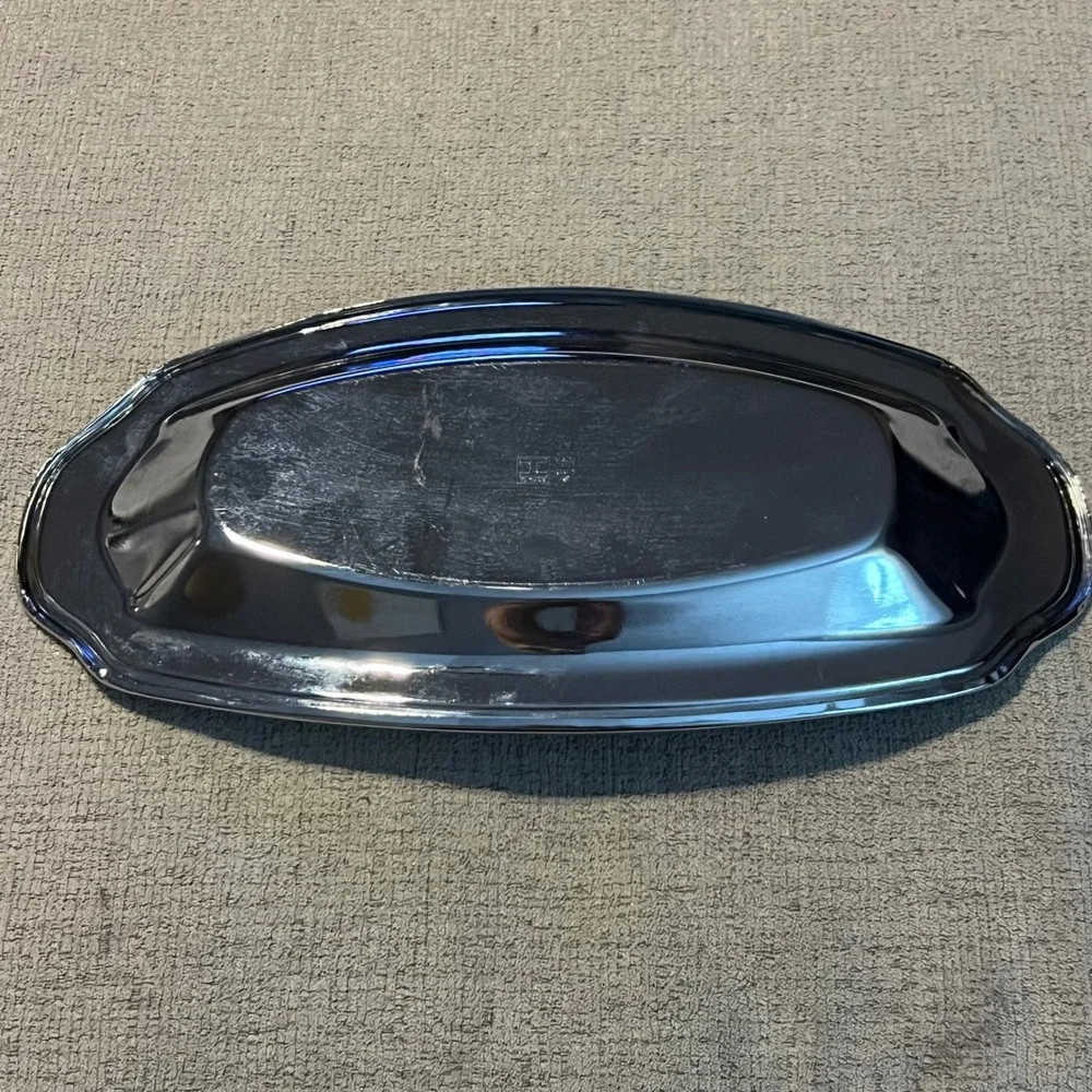Vintage International Silver Co Oval Serving Platter Floral Embossed USA 12.5